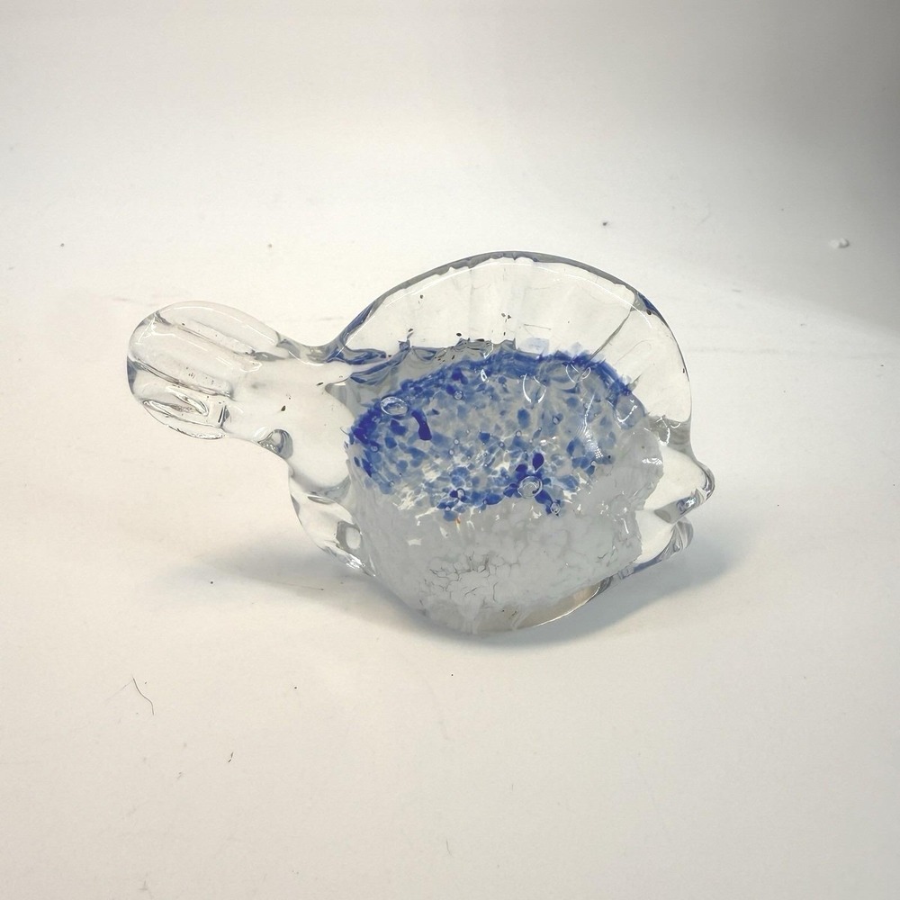 Glass Fish Figurine Small Blue White Speckled Art Glass Decor paper weight